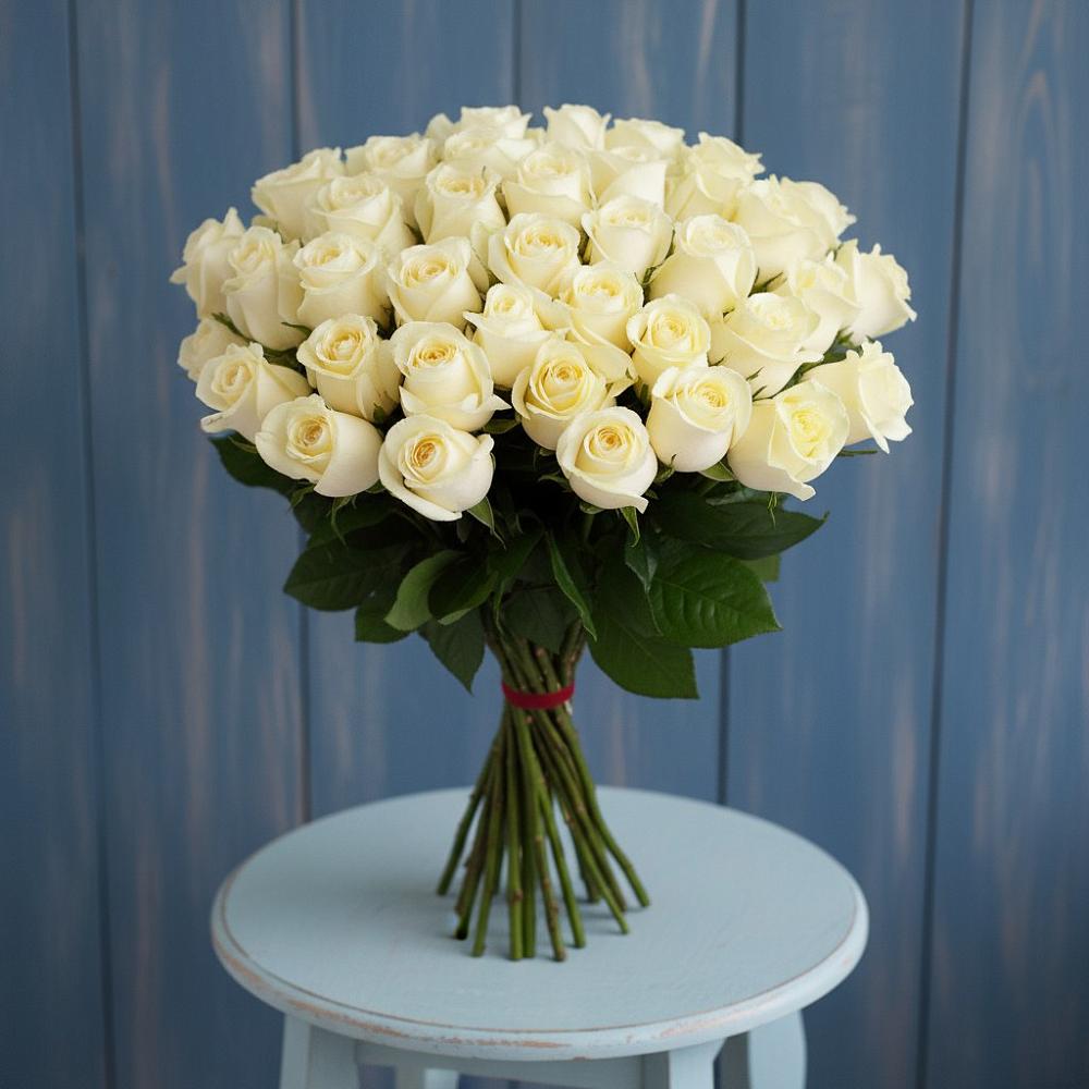 Букет 51 Белая роза Эдлесс Лав в Берёзово