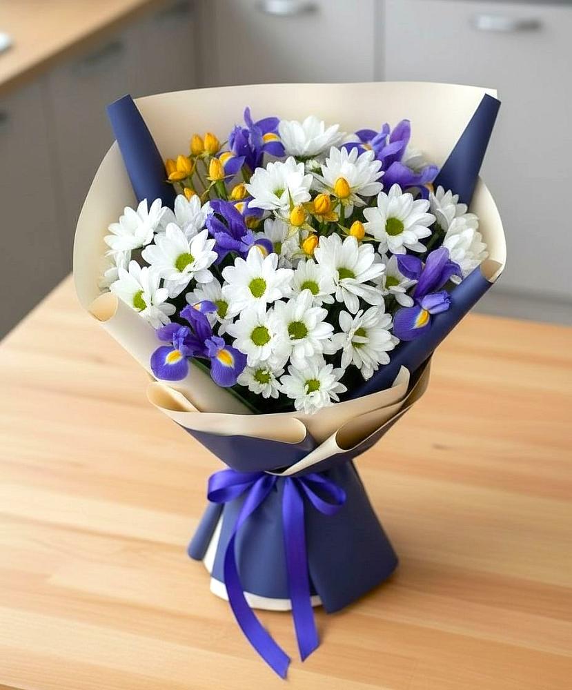 Букет цветов из: Розы, Ирисы и Хризантемы в Берёзово