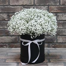 Цветочная композиция из Гипсофила в шляпной коробке в Берёзово